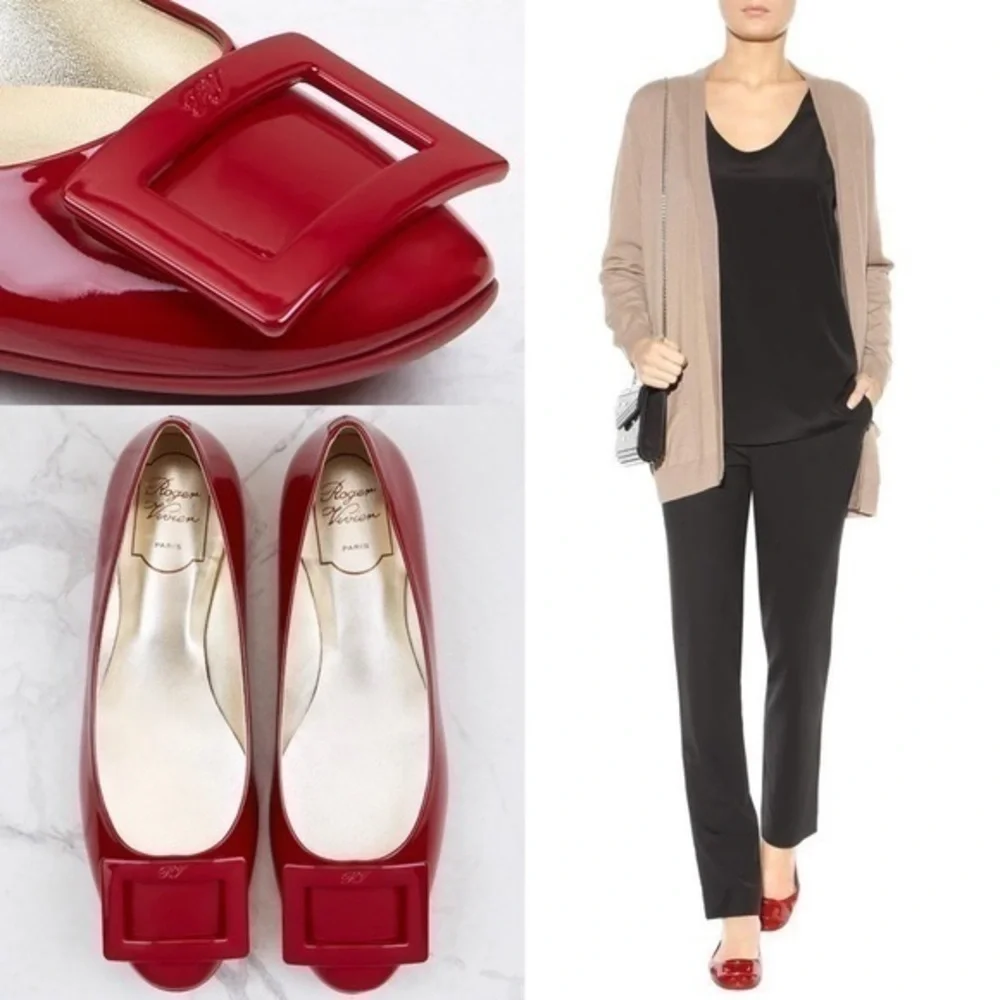 🆕 Roger Vivier Logo Buckle Patent Leather Ballet Flats Current Collection - Picture 3 of 16